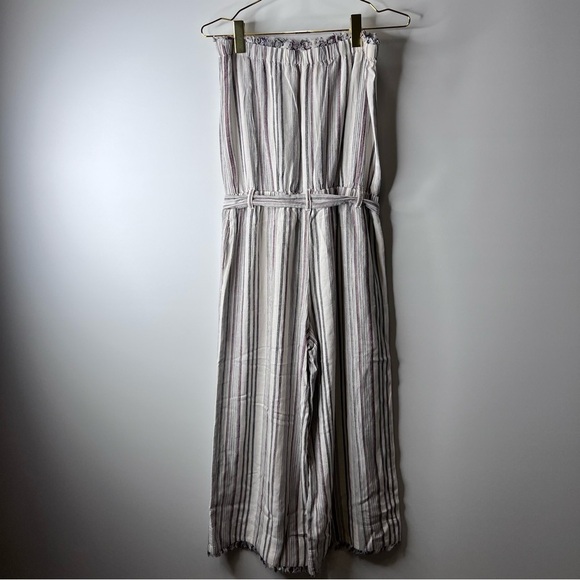 Cloth & STONE ANTHROPOLOGIE striped linen strapless cropped wide-leg jumpsuit S - Picture 8 of 10